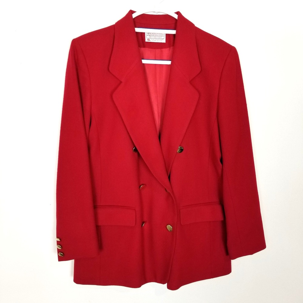 VTG Pendleton Virging Wool Double-breasted Blazer Jacket Sz S Red Gold Buttons